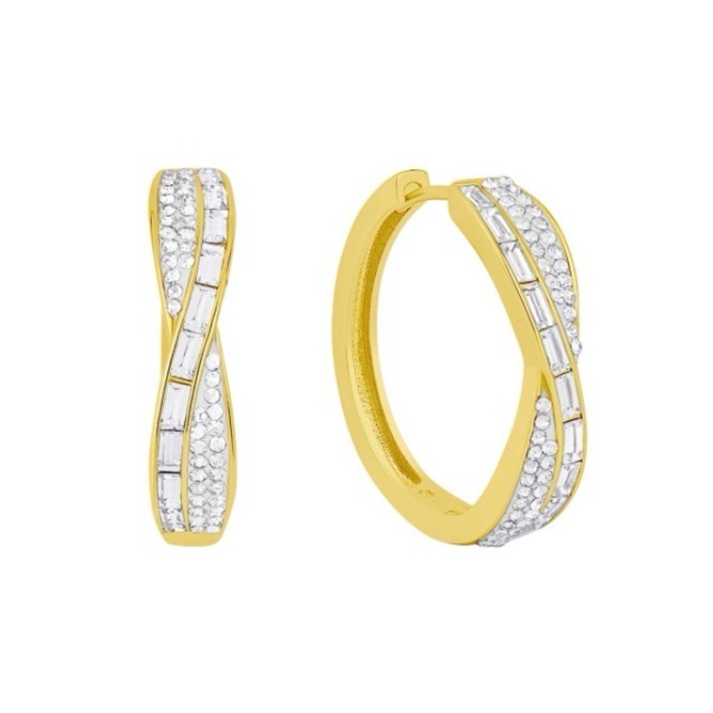 NWT And Now This 18K Gold Plated Crystal Hoop Earrings - Gold